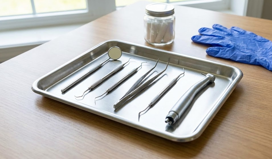 Dental tools on a tray